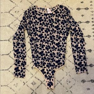NWT LS Nude & Navy Victoria’s Secret Mesh Bodysuit